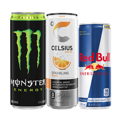 Monster, Celsius, and Red Bull Energy Drinks
