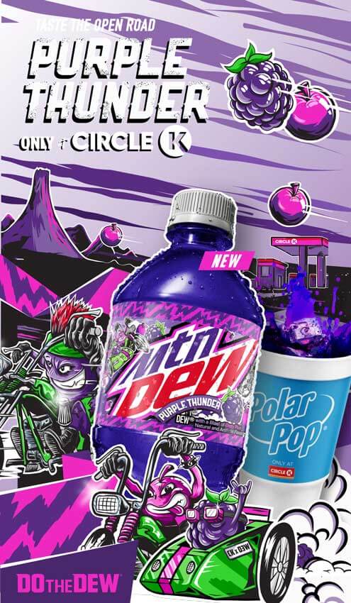 Taste the open road with Purple Thunder Mountain Dew, only at Circle K.
